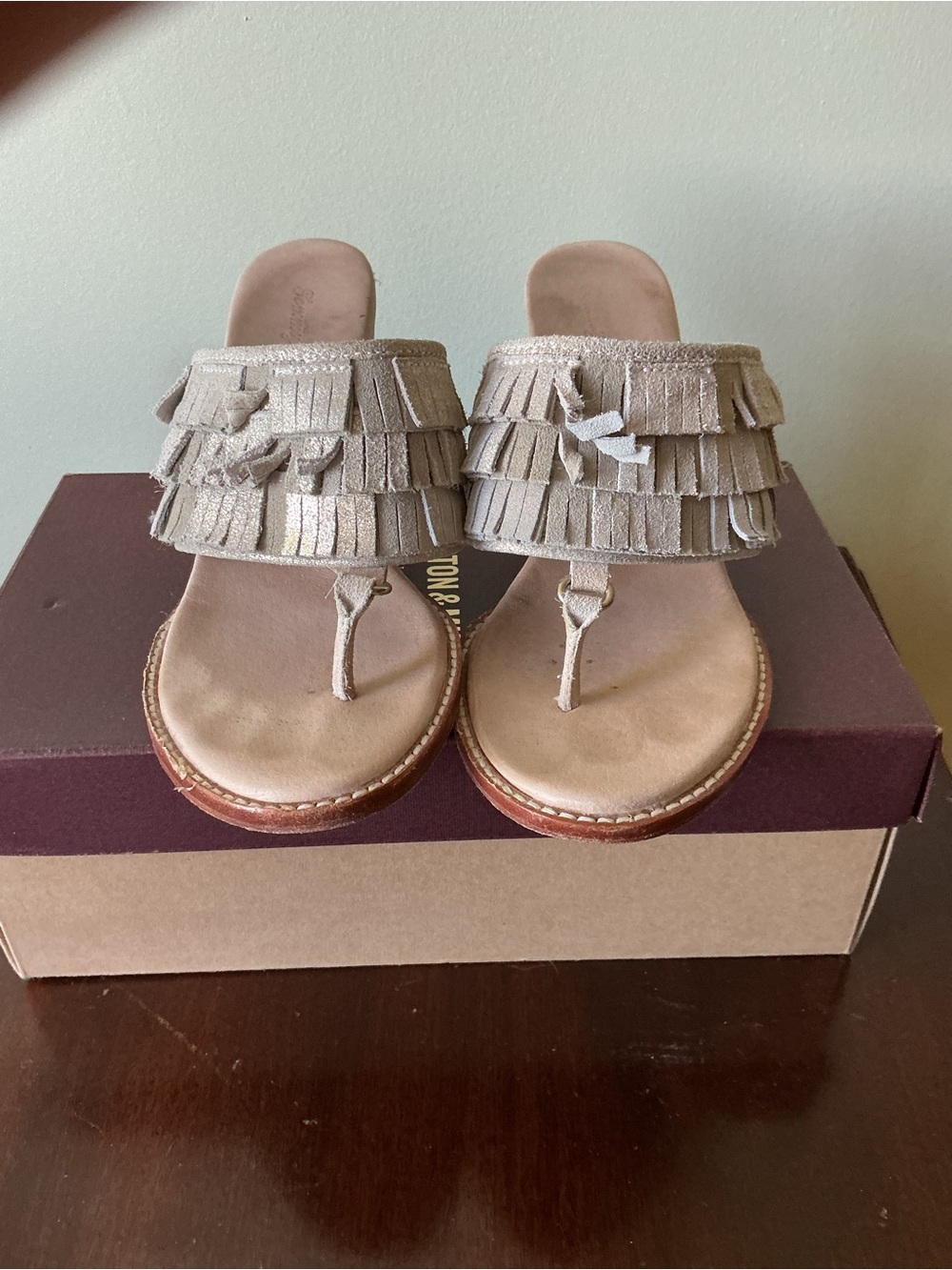 Tommy Bahama Fringed Taupe Women's Thong Sandals